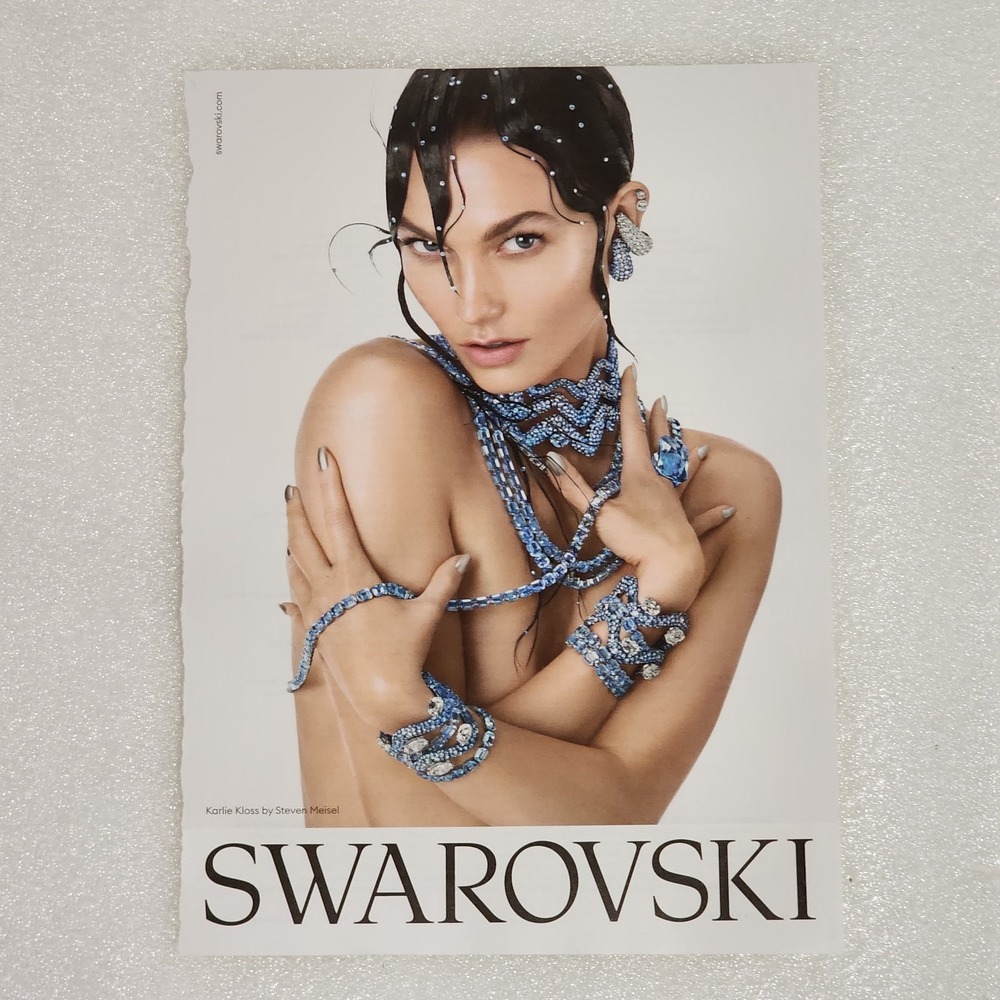Swarovski Print Ad Karlie Kloss Blue Jewelry Magazine Clipping 8x10 Advertising